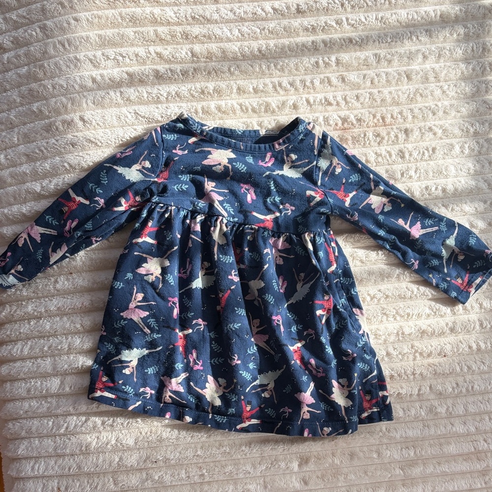 Charming Blue Kids Dress with Ballet Print